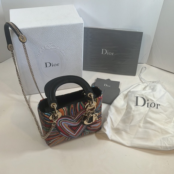 Lady Dior MiniHeart Design multicolor leather Limited Edition Purse/Crossbody - Picture 5 of 10